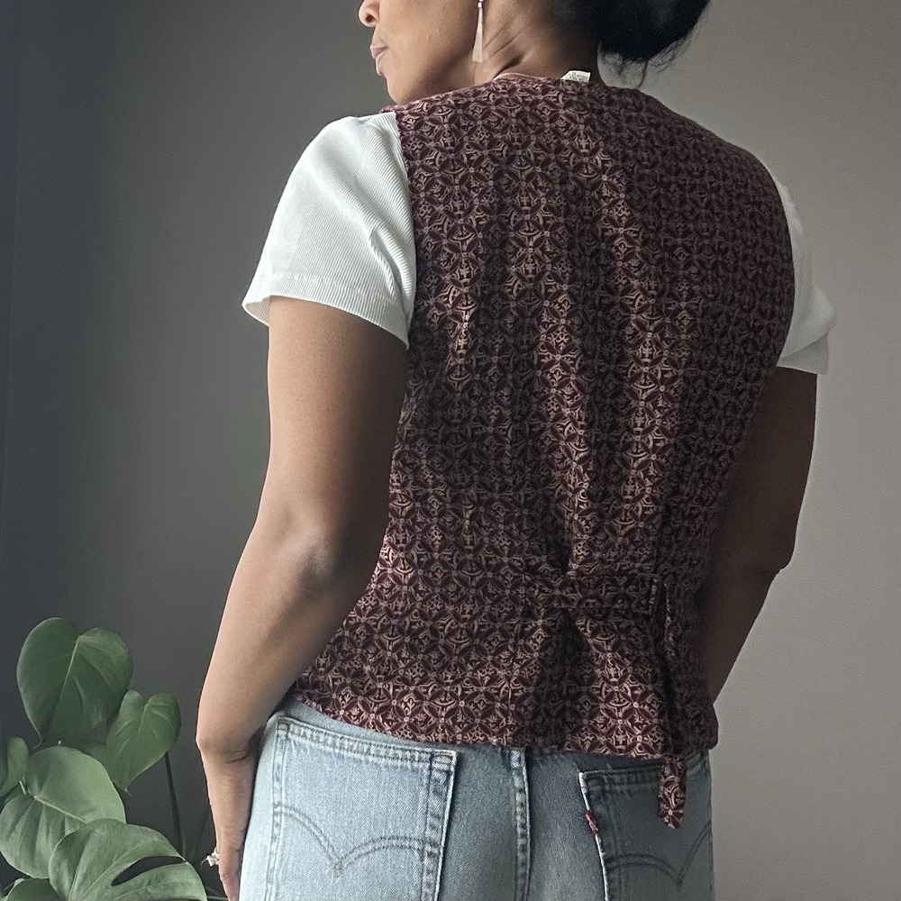 Vintage Jantzen Vest Women's Size Large Maroon Brown Geometric Print Boho 90s - Picture 3 of 10
